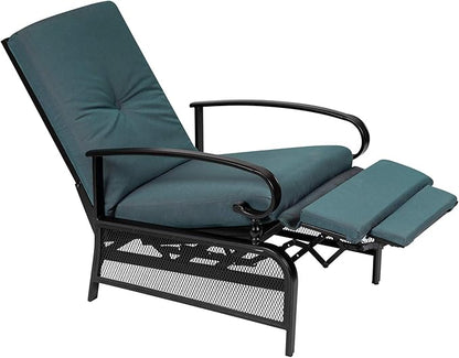 Incbruce Outdoor Lounge Chair Patio Furniture Adjustable Recliner with Retractable Steel Frame and Removable Thick Cushions - Peacock Blue