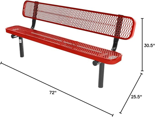 COATEDOUTDOORFURNITURE Coated Outdoor Furniture Heavy-Duty Outdoor Bench Thermoplastic Coated, Expanded Metal, Commercial-Grade Seating, Made in America (Inground with Back, 6 Ft, Red)