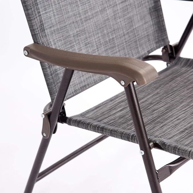 Giantex Set of 2 Patio Folding Chairs, Outdoor Patio Dining Chairs w/Armrest, Sling Back, Metal Frame - Photo 9