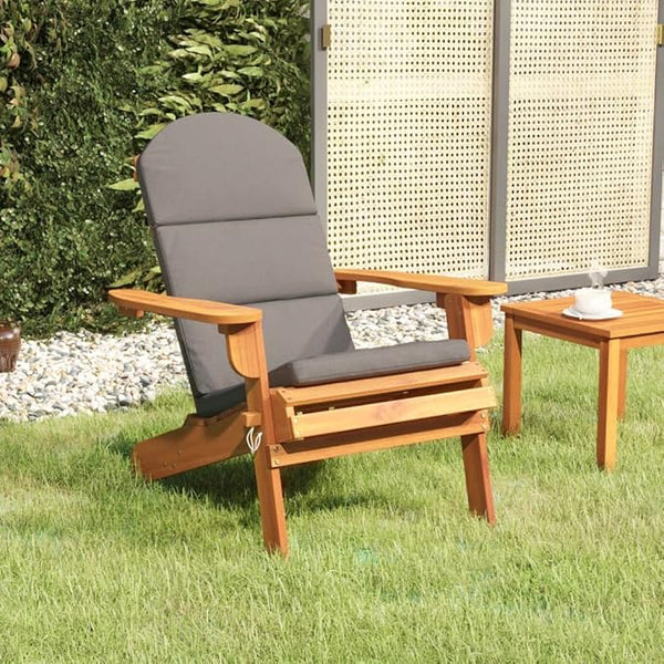 Adirondack Patio Chair with Cushions Solid Acacia Wood Outdoor Lounge Chair Foldable Design Dark Gray Cushions for - Photo 1