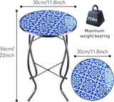 12 Inch Small Outdoor Side Table with Blue-White Mosaic, Glass Mosaic Patio Table Indoor - Photo 4