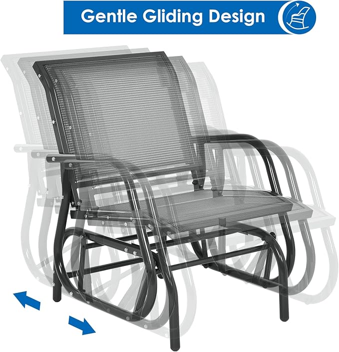 Giantex Swing Glider Chair W/Study Metal Frame Comfortable Patio Chair Love-Seat for Garden, Porch, Backyard, Poolside - Photo 7