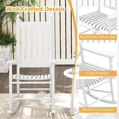 Giantex Outdoor Rocking Chair, All Weather Patio Rocker w/Solid Rocking Base & High-Back, Slatted Seat & Back, Acacia Wood Porch Rocker, Wooden Patio Rocking Chair for Backyard, Poolside