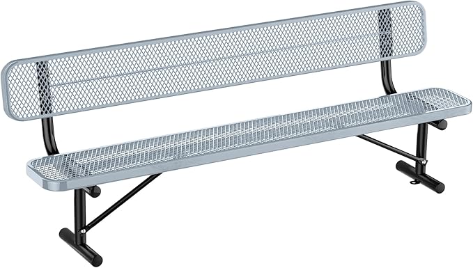 Heavy Duty Park Bench for Outside, Metal Park Bench with Back Portable Frame, Outdoor Steel Mesh Garden Bench with Backrest for Garden, Lawn, Patio, Porch, Park, Yard (Grey, 8FT/95INCH)