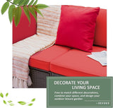 Devoko 2-Piece Modern Red Rattan & Metal Patio Sofa Set - Sectional Corner Sofa & Armless Sofa - Photo 3