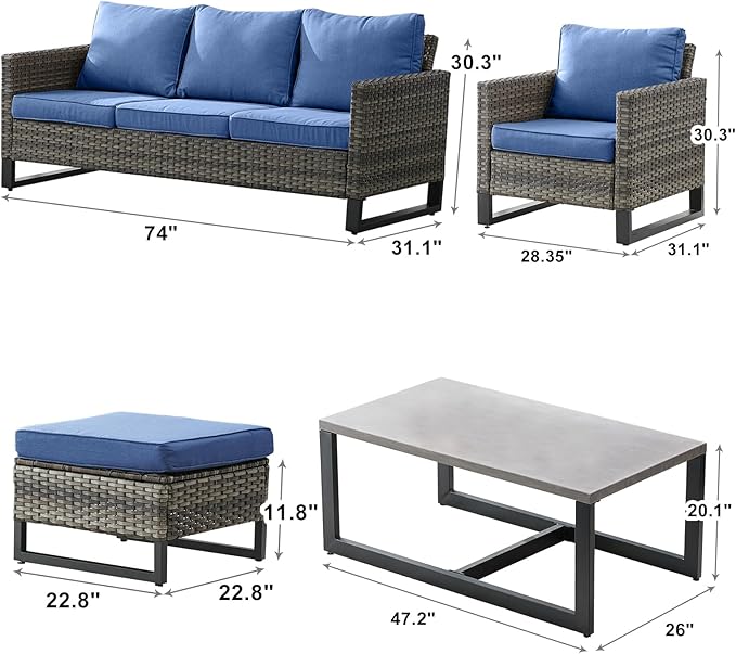 Rilyson Wicker Outdoor Patio Furniture Set - 6 Piece Patio Conversation Set with 2 Armrest Chairs, 2 Rattan Ottoman - Photo 2