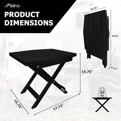 Melino Wooden Folding Outdoor Side Table, FSC Certified Acacia Weatherproof Side Tables, Wood Folding Small Table for Outdoor, Patio, Porch, Pool, Backyard, Garden, Balcony and Deck - Black