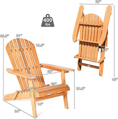 HAPPYGRILL Eucalyptus Wood Adirondack Chair Outdoor Folding Lounger Chair for Porch Deck Patio Poolside and Backyard