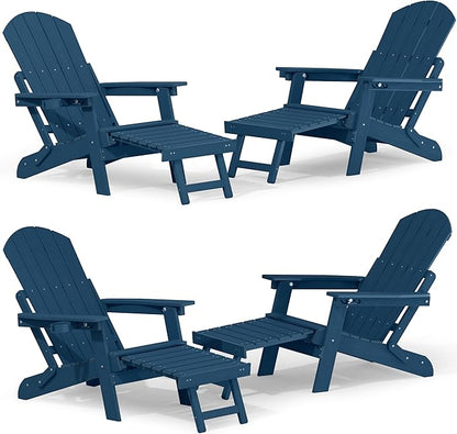 YEFU Adjustable Adirondack Chair with Footrest Set of 4, 5-Level Adjustable Adirondack Chair with Retractable Ottoman& Cup Holder, Folding Adirondacks Chairs Use for Outdoor, Pool, Fire Pit