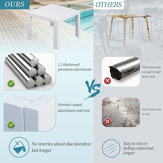 NICESOUL® 2 Pieces Aluminum Tables Side Tables for Outdoor Patio Porch Backyard Furniture Pieces in Pairs White