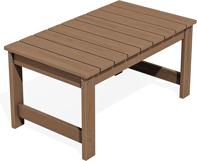 SERWALL Outdoor Coffee Table with 1.69" Umbrella Hole, HDPE Patio Coffee Table for Outside, Rectangle, Brown - Photo 1