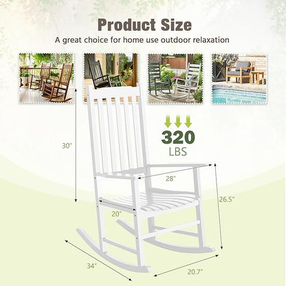 Greesum Outdoor Rocking Chairs Set of 2, Acacia High Back Oversized All-Weather Lounge Rocker with 320 lbs of Support for Patio, Garden, Deck, Porch,White
