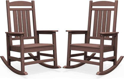 SERWALL HDPE Outdoor Rocking Chair Set of 2, Oversized Patio Rocking Chairs, All-Weather Porch Rockers for Adults, Coffee