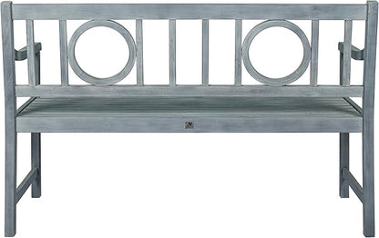 Eyely HNB104B Giana 51.2" 3-Seat Circle-Back 600-Lbs Support Acacia Wood Outdoor Garden Patio Bench for Garden, Lawn, Backyard, Pool, Deck, Beach, Firepit, Gray