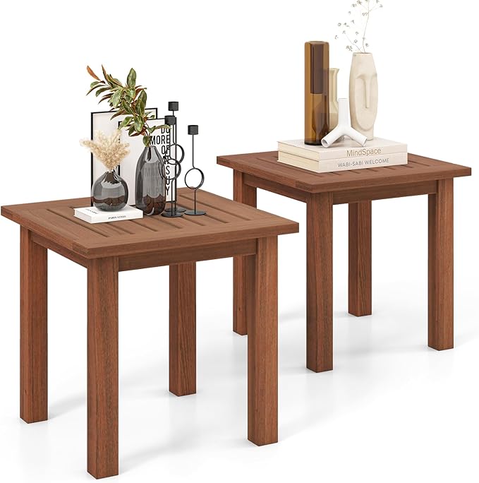 Tangkula Square Outdoor Side Table, 17.5” Patio Hardwood End Table w/Slatted Tabletop, Small Coffee Table - Photo 1
