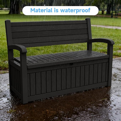 51.06" L x 24.17" W x 35.24" H Outdoor Storage Bench - 70 Gallon Weather-Resistant Resin Rattan-Look Seat (500 lbs Capacity) (Black)