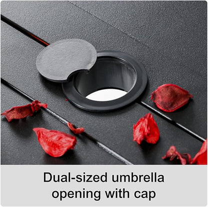 Patio Table for 4, Metal Outdoor Dining Table with E-Coating, Square Steel Slated Outdoor Table with 1.57" Umbrella Hole for Garden Backyard, Black