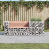 Garden Bench with Gabion Basket Natural Brown Wood and Grey Steel Outdoor Seating for Two - Photo 1