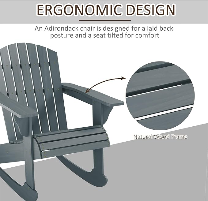 Outdoor Rocking Chair, Solid Wood Patio Rocker, Ergonomic Comfort 285LBS for Porch, Patio, Garden, Backyard