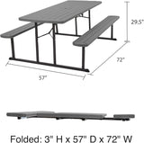COSCO Outdoor Living 6 ft. Folding Picnic Table, Dark Gray Wood Grain Resin with Gray Steel Legs - Photo 3