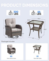3 Pieces Patio Bistro Set Outdoor Swivel Rocker Patio Chairs with Side Table Patio Furniture for Deck Porch Garden - Photo 2
