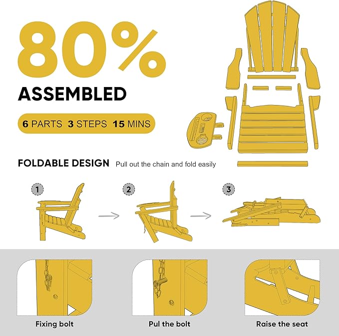 Adirondack Chair, HDPE Folding Adirondack Chair with Multifunctional Cup Holder - Photo 7