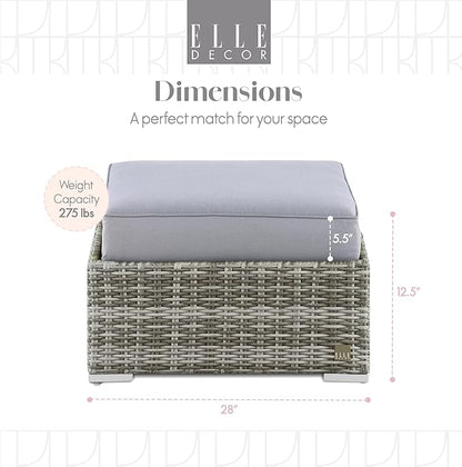 Elle Decor Vallauris Patio Outdoor Furniture Collection, Premium All Weather Wicker, Ottoman, Gray