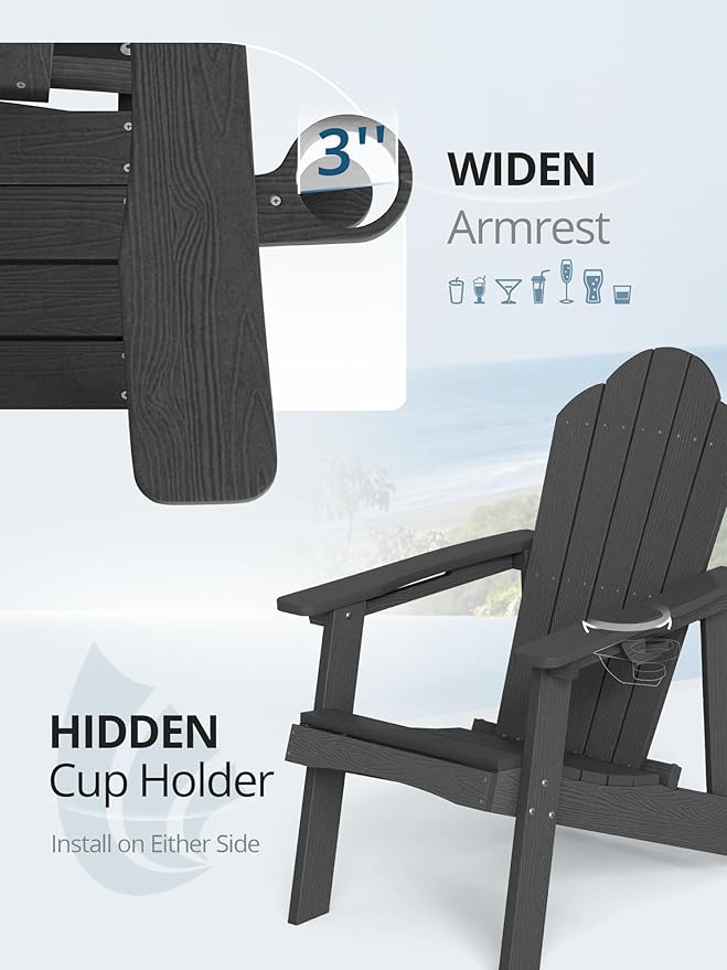 LUE BONA HDPE Adirondack Chairs Set of 8 - Weather Resistant Outdoor Seating with Cup Holder, Ideal for Patio, Deck - Photo 3