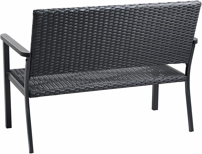 C-Hopetree Outdoor Loveseat Bench Chair for Outside Patio Porch, Metal Frame, Black All Weather Wicker
