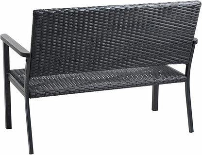 C-Hopetree Outdoor Loveseat Bench Chair for Outside Patio Porch, Metal Frame, Black All Weather Wicker