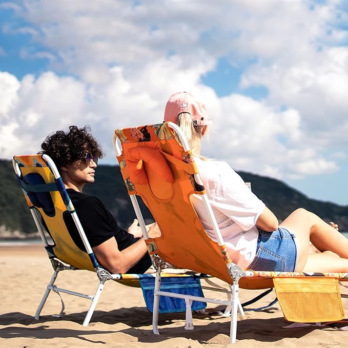 SUNNYFEEL Lounge Beach Chair for Adults with Face Hole, Backpack Reclining Beach Chairs Lay Flat, Sun Face Down Tanning Chair, Portable Folding Camping Cot for Outside Pool, Sunbathing, Reading