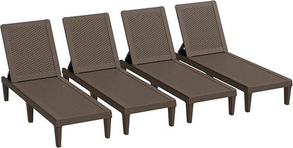 Greesum Outdoor Chaise Lounge Chairs Set of 4 with 5-Position Adjustable Backrest, Waterproof PP Sun Chaise Loungers for Garden Pool Beach Patio Deck Sunbathing, Brown
