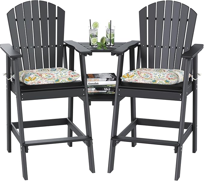 Sundale Outdoor Tall Adirondack Chairs Set of 2 with Table, Patio HDPE Bar Set, 3 PCS Counter Height Dining Bistro Set - Photo 1