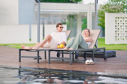 PURPLE LEAF Outdoor Double Chaise Lounge Modern Aluminum Lounge Chairs with Independently Adjustable Backrest Tanning Daybed Reclining Loveseat for Pool Beach Garden Patio Lounger Beige