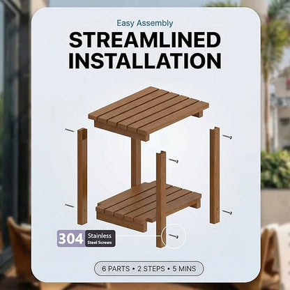 PASAMIC 2-Tier Adirondack Square Outdoor Side Table, HDPE Small Outdoor Table, Patio End Table for Patio, Pool, Backyard, Weather-Resistant (Brown)
