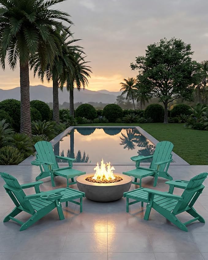 Adjustable Adirondack Chair with Retractable Ottoman Set of 2, HDPE Folding Adirondack Chair with Cup Holder - Photo 2