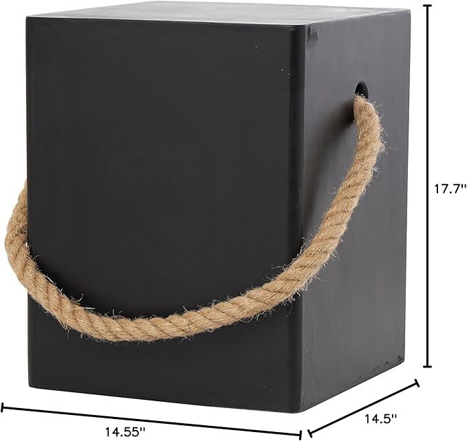 Deco 79 Magnesium Oxide Lightweight Outdoor Accent Table with Rope Handle, 15" x 15" x 18", Gray