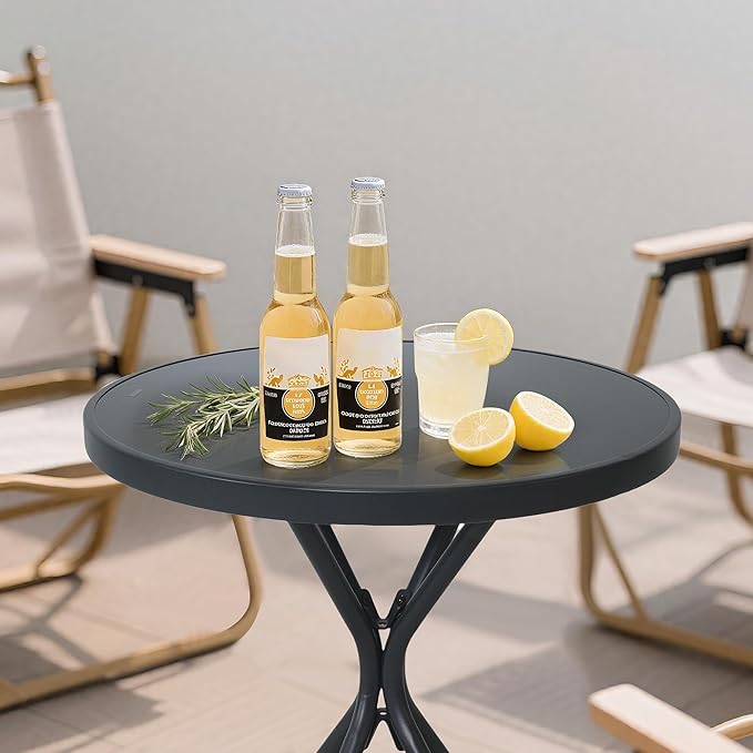 Outdoor Coffee Table with Tempered Glass Top - 23" Metal Bistro Table, All-Weather Steel Accent Table for Patio, Garden & Poolside, Small Space Side Table