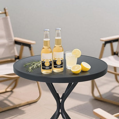 Outdoor Coffee Table with Tempered Glass Top - 23" Metal Bistro Table, All-Weather Steel Accent Table for Patio, Garden & Poolside, Small Space Side Table