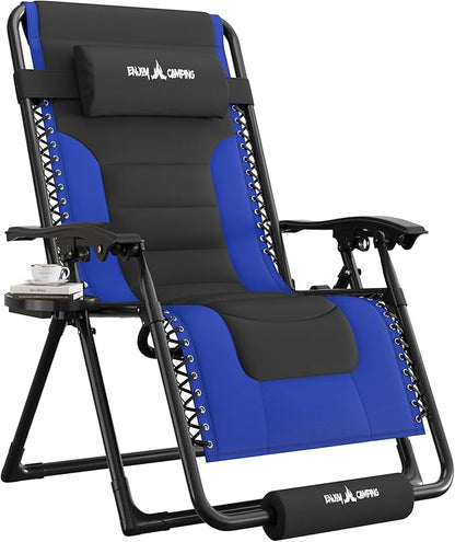 UDPATIO Oversized Zero Gravity Chair, Outdoor Full Padded Recliner, Patio Folding Adjustable Reclining Seat with Cup Holder, Footrest & Headrest for Camping Indoor, 500LBS Support,Black/Blue,29in