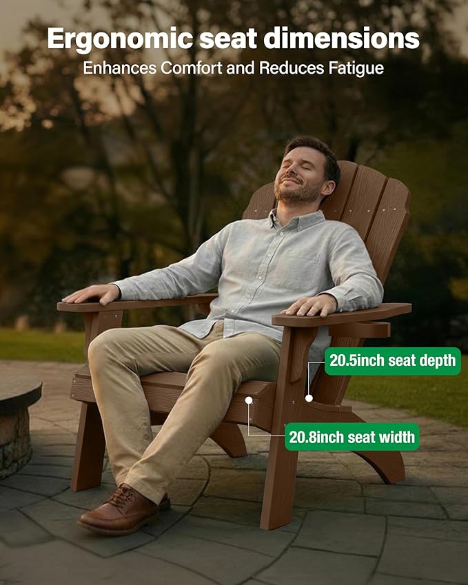 YEFU Oversized Plastic Adirondack Chair Set of 4 with Cup-Holder, Weather Resistant, Poly Lumber Outdoor Chairs Duty Rating Widely Used in Patio, Lawn, Outside, Deck, Garden Chair-Teak