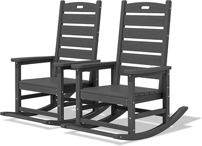 SERWALL Outdoor Rocking Chair Set of 2, Oversized Rocking Chair with Footboard for Adults, HDPE All Weather Resistant Rocking Chairs for Patio, 350lbs Weight Capacity, Gray