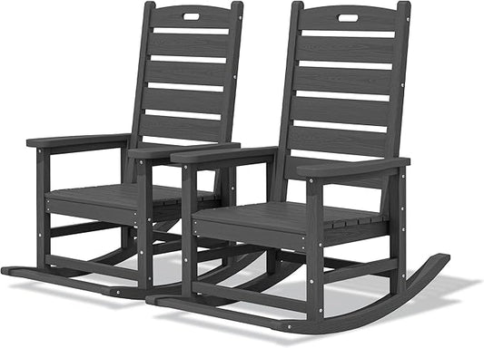SERWALL Outdoor Rocking Chair Set of 2, Oversized Rocking Chair with Footboard for Adults, HDPE All Weather Resistant Rocking Chairs for Patio, 350lbs Weight Capacity, Gray