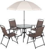 JAMFLY 6 Piece Folding Patio Dining Set,Small Metal Outdoor Garden Patio Table and Chair Set w/Umbrella for Lawn