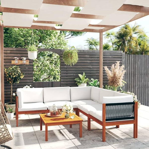 6-Piece Acacia Wood Garden Lounge Set with 8 Cushions, Modular Outdoor Patio Furniture for Balcony or Terrace - Photo 1