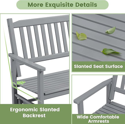 Giantex Outdoor Glider, Patio Glider Bench with Safe Gliding, Slatted Seat & Backrest, 2-Person Loveseat, Glider Rocking Chair, Outside Swing Chair for Garden Yard Lawn Porch Patio Rocker, Blue