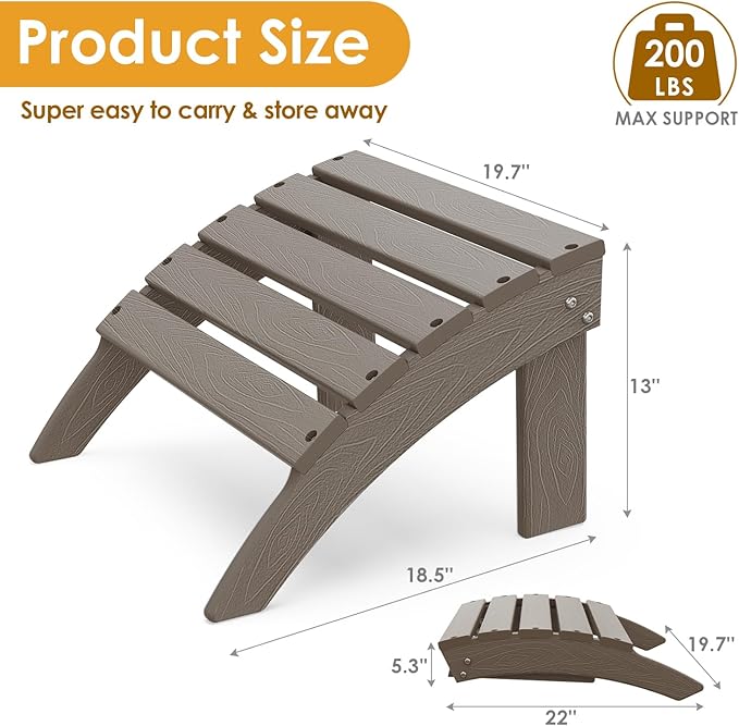 IVY&LANE Outdoor Adirondack Ottoman | Folding | HDPE Wood Grain | Desert Brown | All Weather - Photo 3