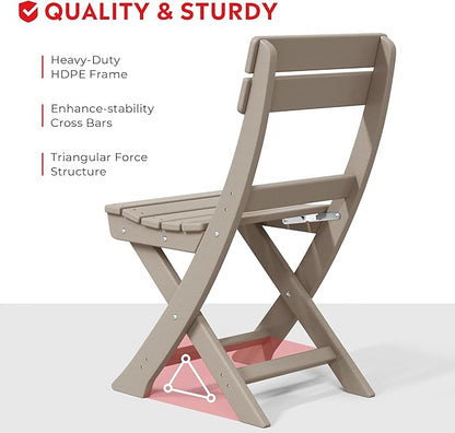 Costaelm Outdoor Patio Modern Folding Dining Chair, HDPE Armless Poly Lumber Plastic Outdoor Chairs Restaurant Bistro Dining Table Chair for Outside Porch Backyard Garden, Weathered Wood