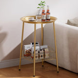 Small Outdoor Side Table, 2-Tier Round Metal Patio Table, Accent Table Waterproof - Photo 2