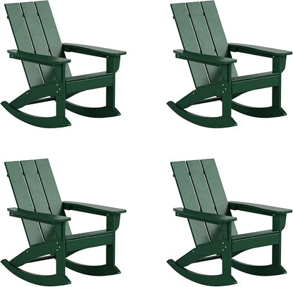 WestinTrends Ashore Patio Rocking Chairs Set of 4, All Weather Poly Lumber Plank Adirondack Rocker Chair, Modern, Dark Green